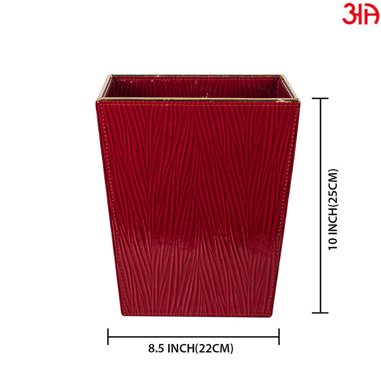 Red Vegan Leather Dustbin (22x25) CM