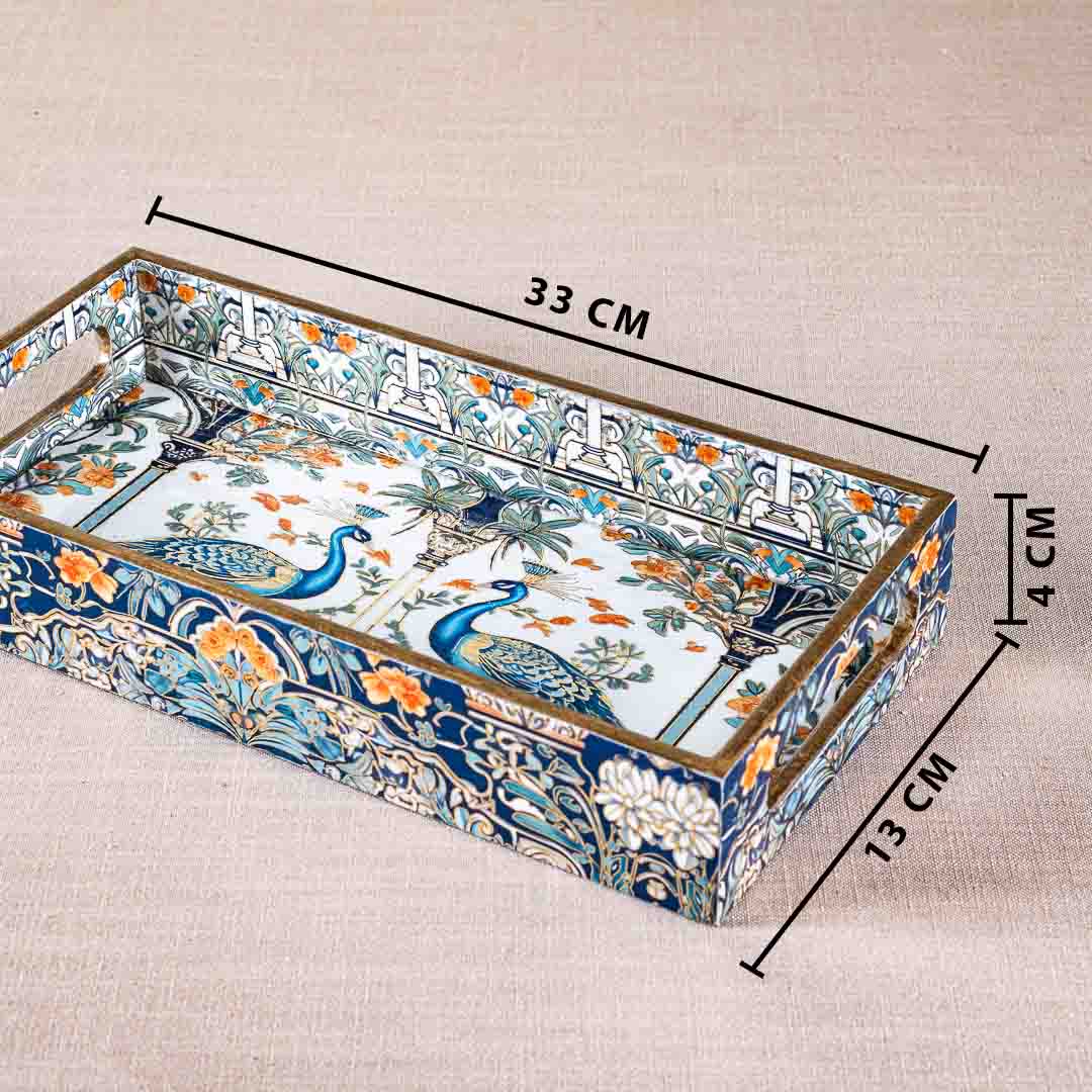 Premium Peacock Rectangle Mdf Tray Design One 13X5X1.5 Inch