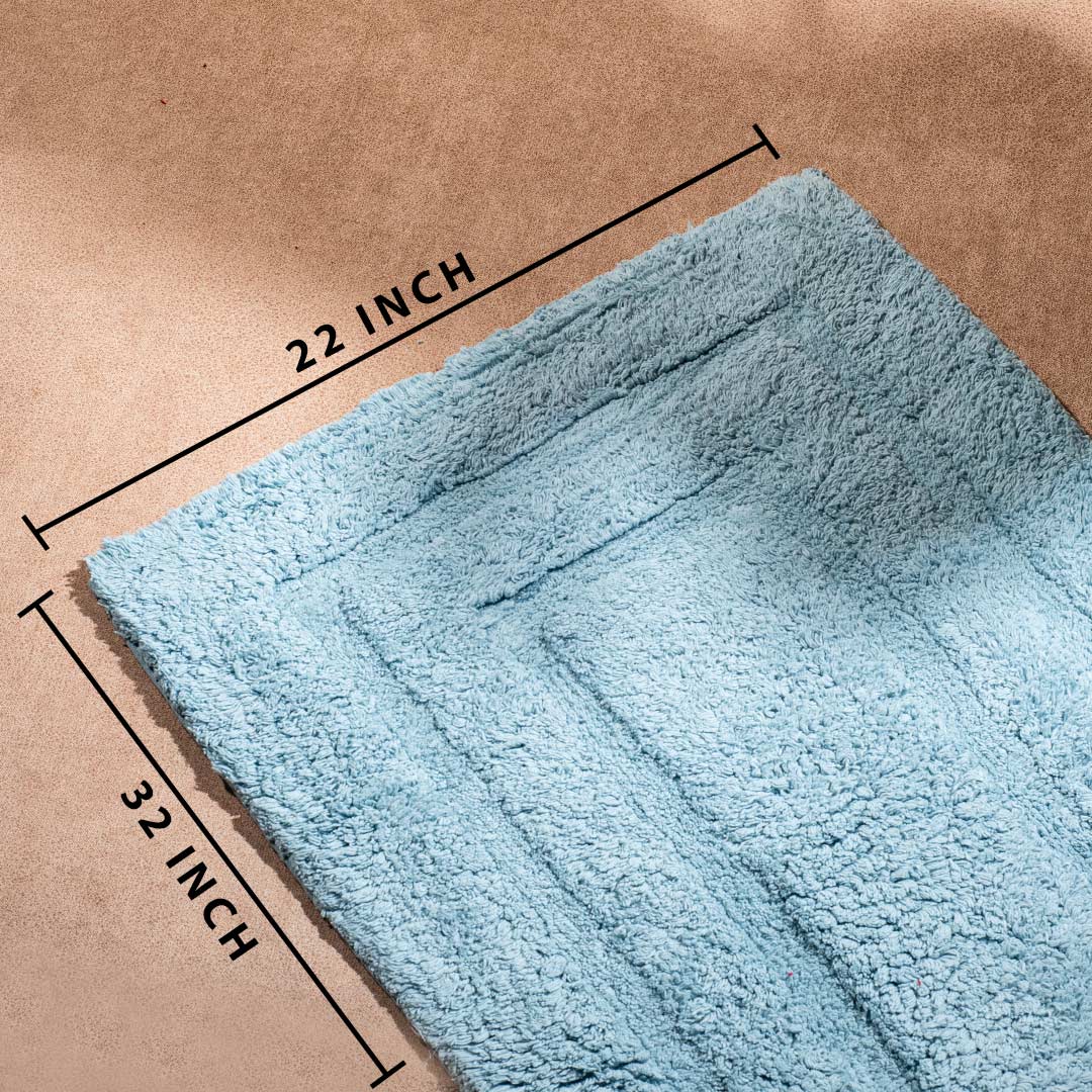 Soft Absorbent U-Shaped Pedestal Bath Mat & Rectangle Bath mat (2pc Set) - SKY
