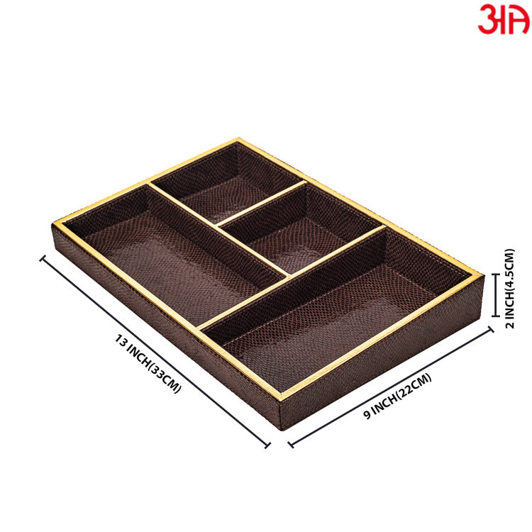 Brown Organizer Tray ( 4 Pockets ) (33x22x4.5)-CM
