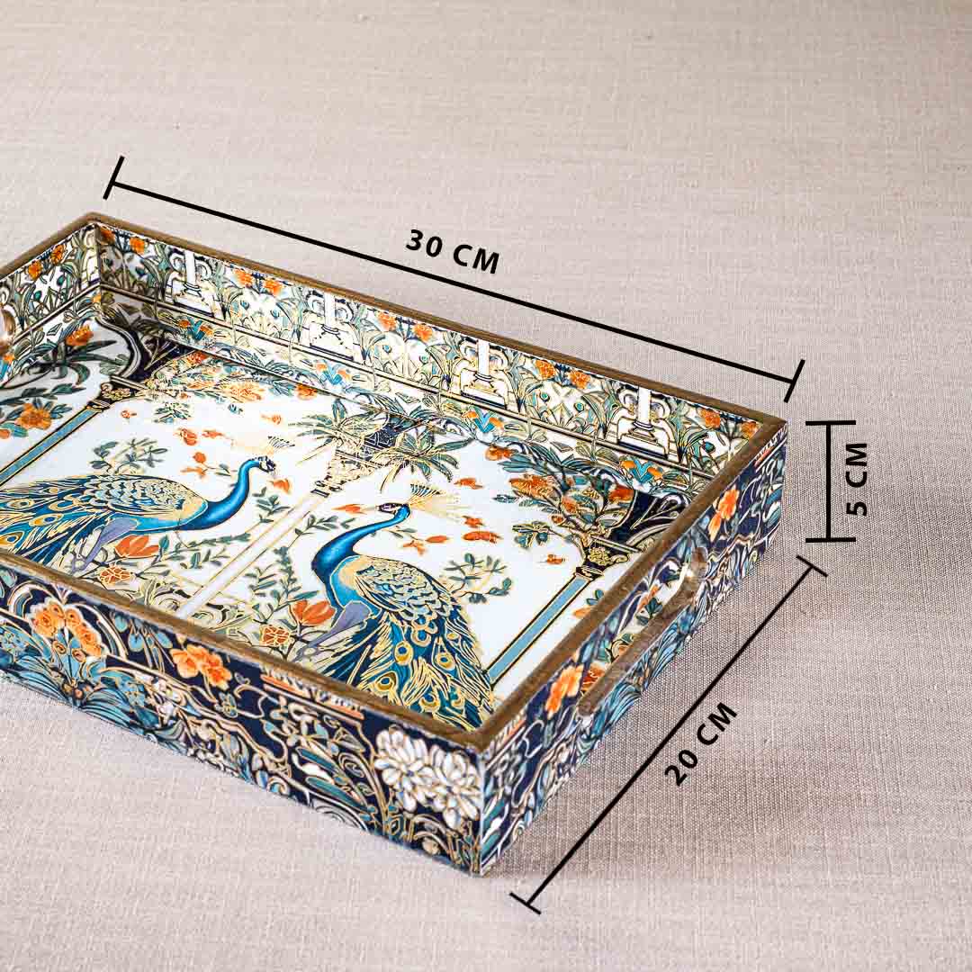 Premium Peacock Rectangle Mdf Tray Design One 8X14X2 Inch