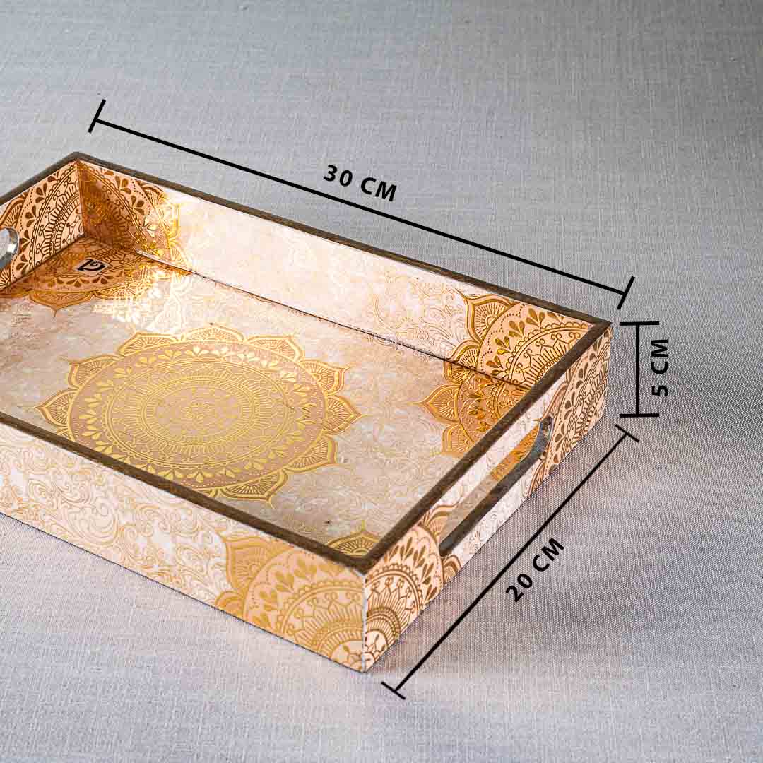 Premium Abstract White Gold Rectangle Mdf Tray Design Seven 8X12X2 Inch