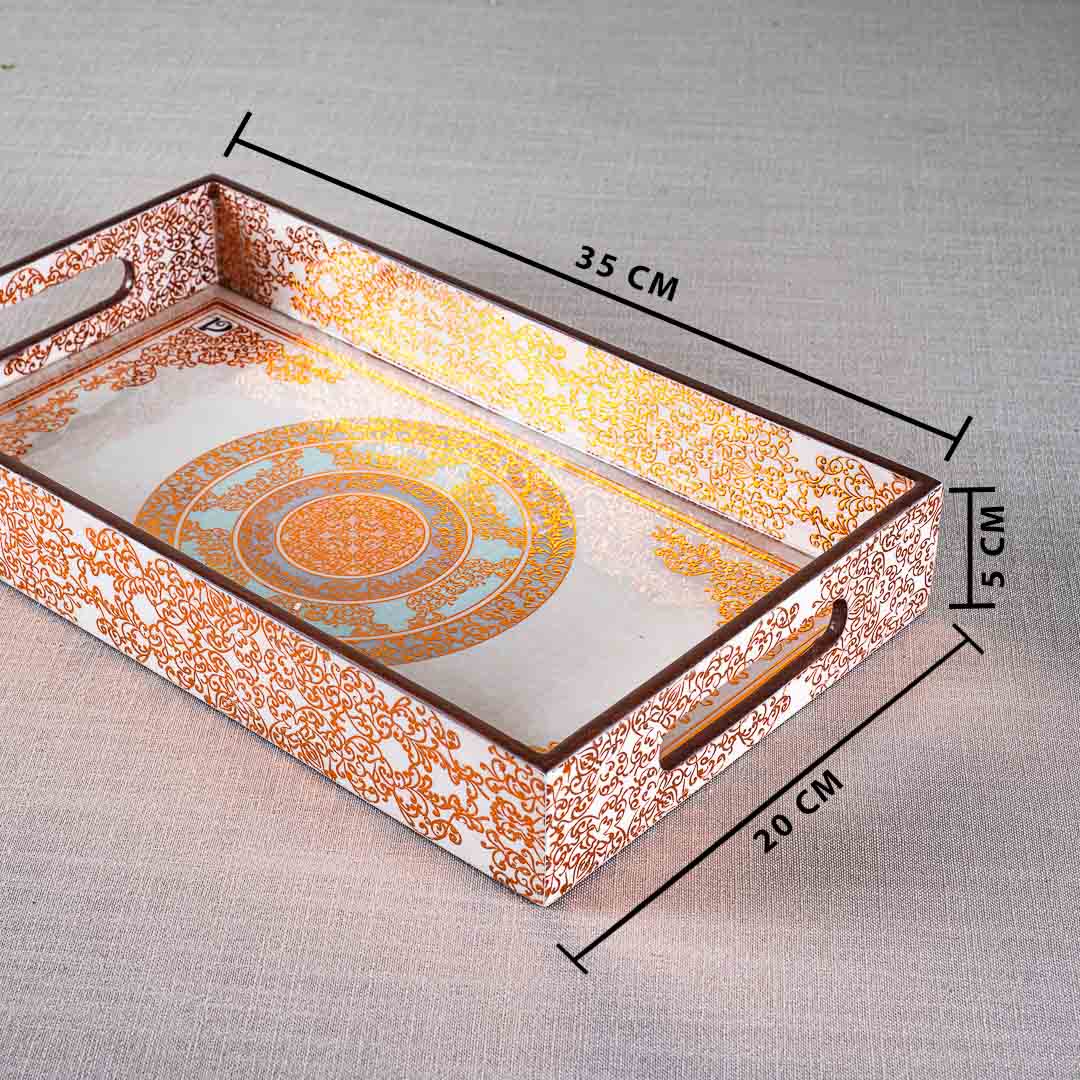 Premium White-Gold Rectangle MDF Tray