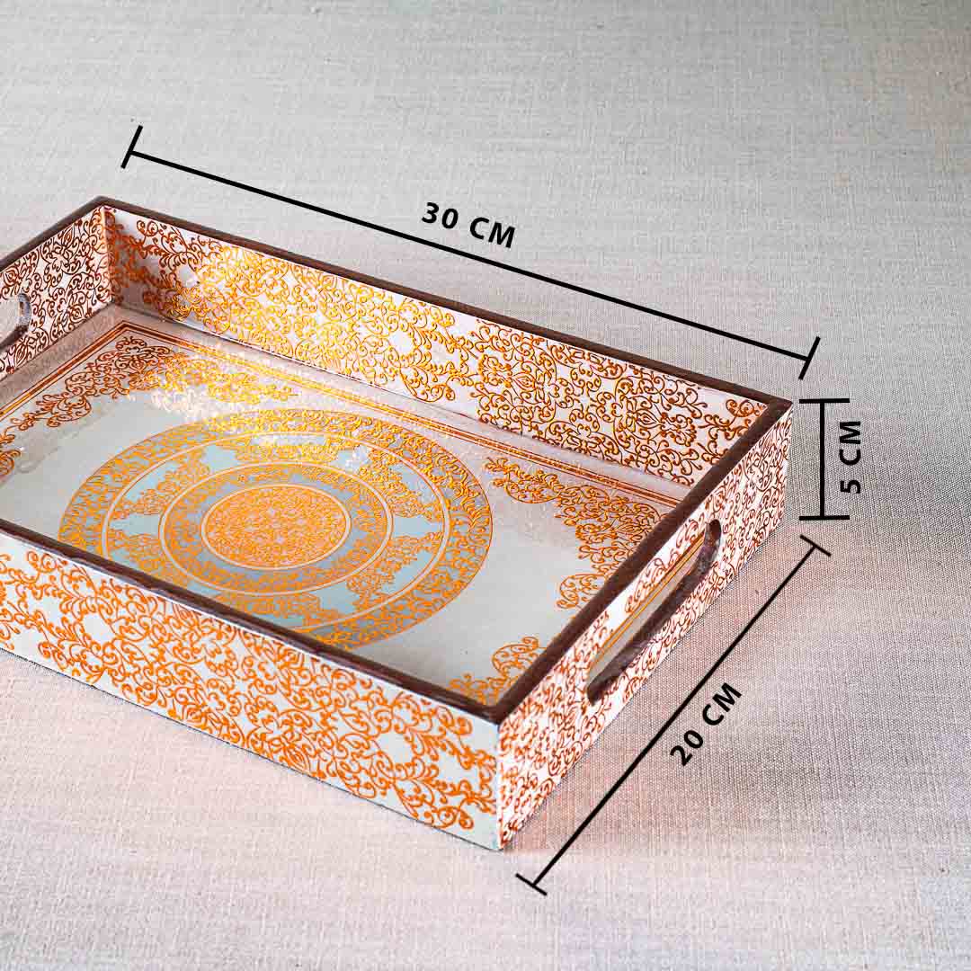 Premium Abstract  Gold Rectangle Mdf Tray Design Six 8X12X2 Inch