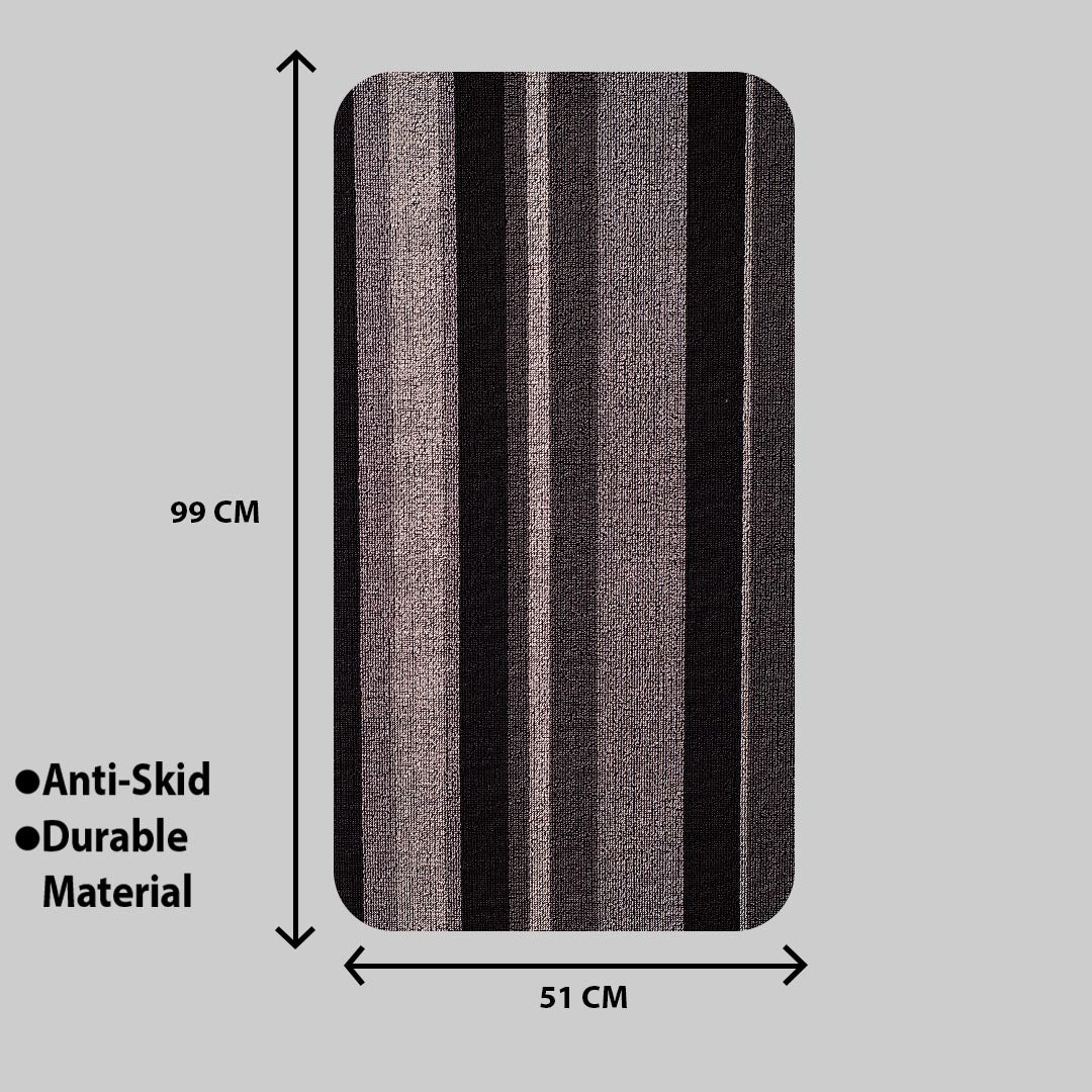 Black And Grey Hoopla stripe Pvc Front Anti Skid Mat (51x99) CM