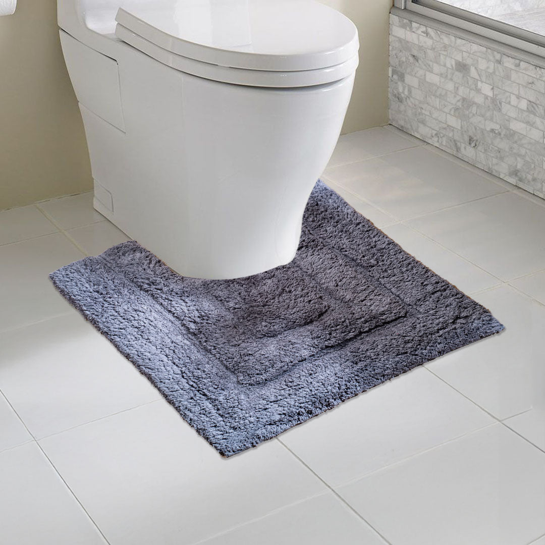Soft Absorbent U-Shaped Pedestal Bath Mat & Rectangle Bath mat (2pc Set) - GRAPHITE GREY