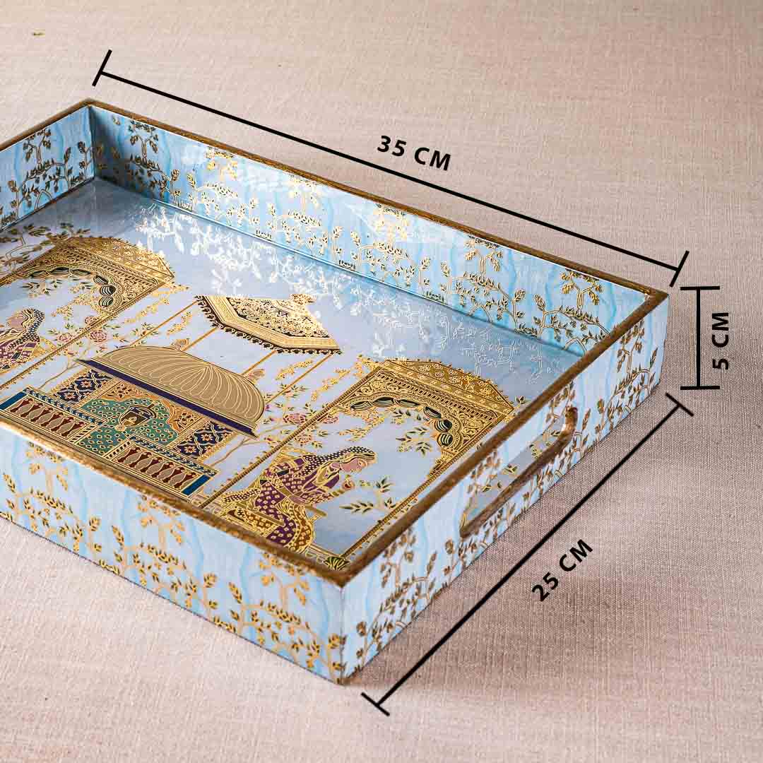 Premium Moghal Rectangle Mdf Tray Design Two 10X14X2 Inch