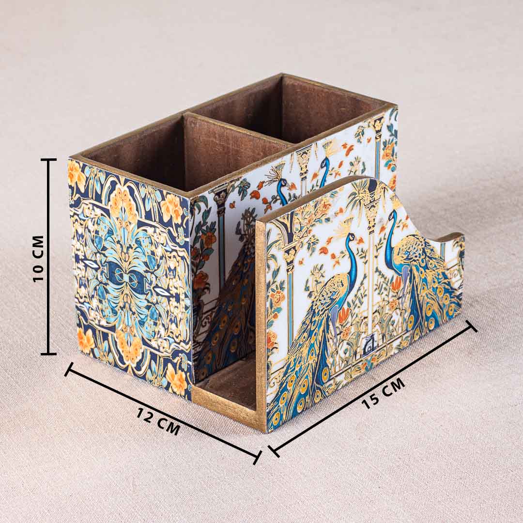 Premium Peacock Mdf Cutlery Npk Holder Design One 6X4.5X4 Inch