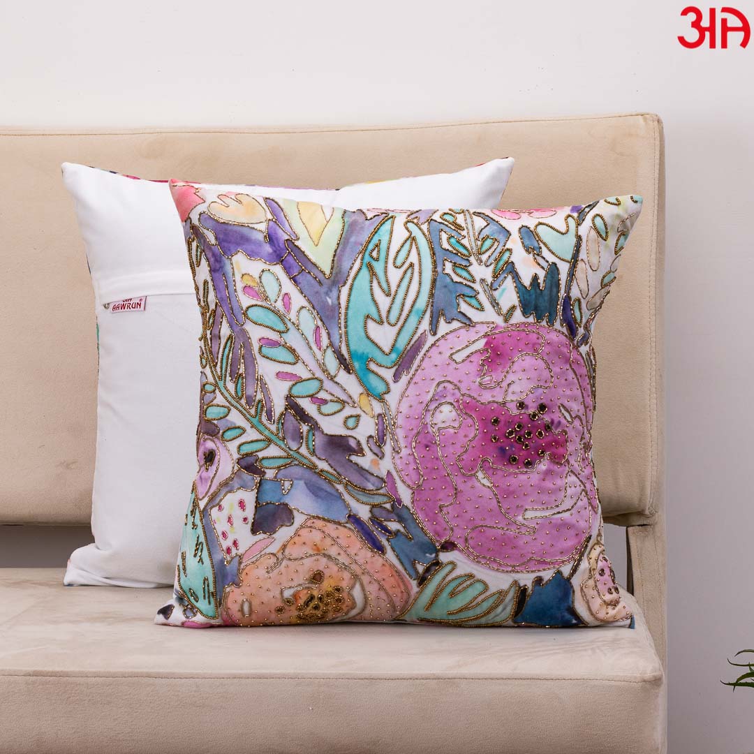 Embroidered Rose Dew Drop Cushion Cover