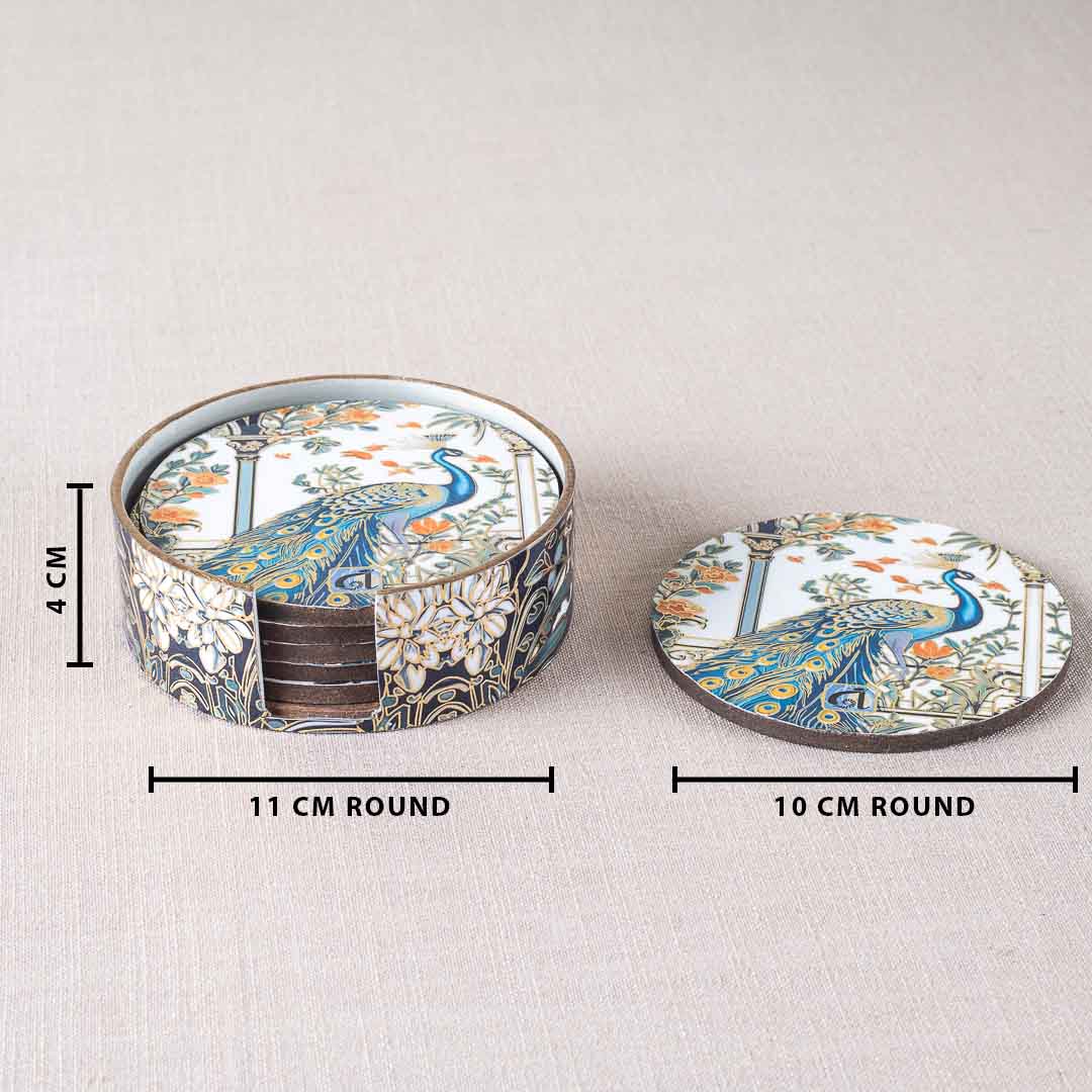 Premium Peacock Mdf Printed Coaster (06 Pcs Set) Design One