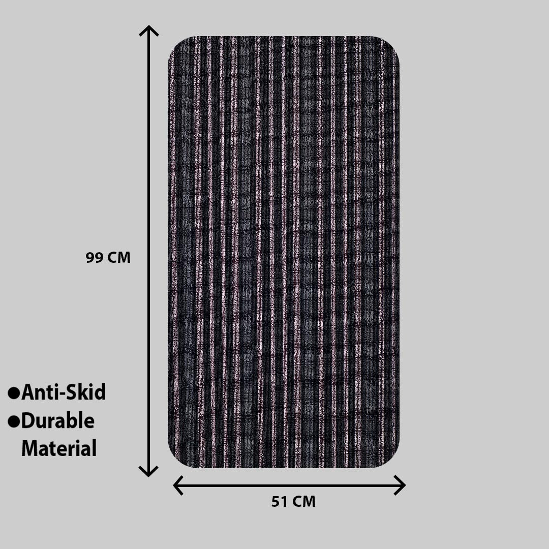 Excess Grey Hoopla stripe Pvc Front Anti Skid Mat (51x99) CM