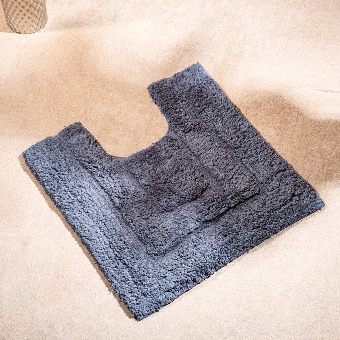 Soft Absorbent U-Shaped Pedestal Bath Mat & Rectangle Bath mat (2pc Set) - GRAPHITE GREY