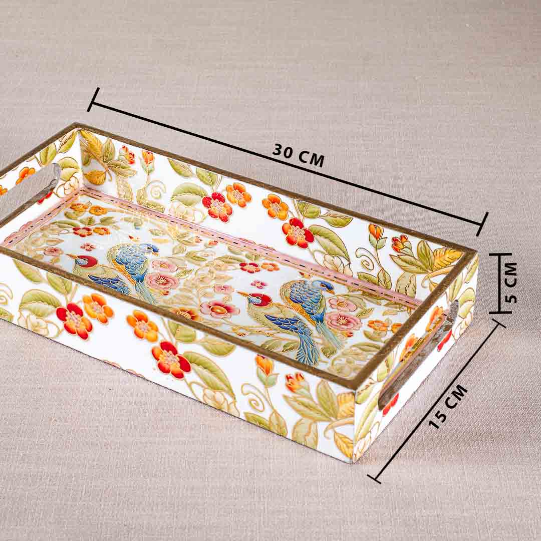 Rectangle Flower Bird Design Mdf Tray