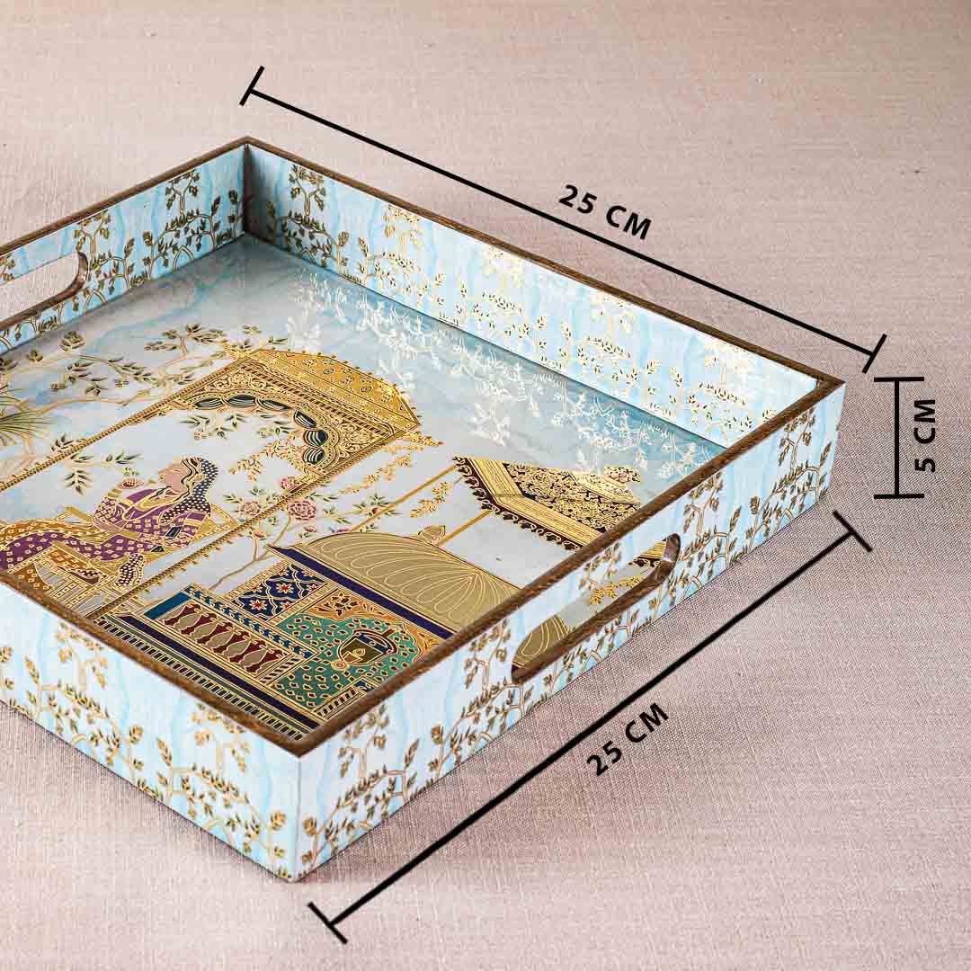 Premium Mughal Square Mdf Tray Design Two 10X10 Inch