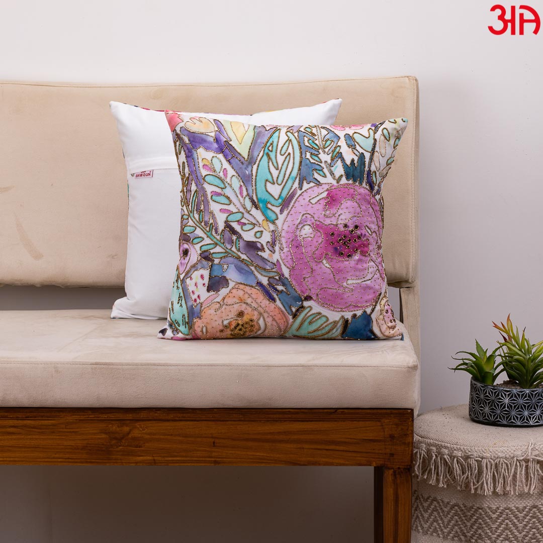 Embroidered Rose Dew Drop Cushion Cover