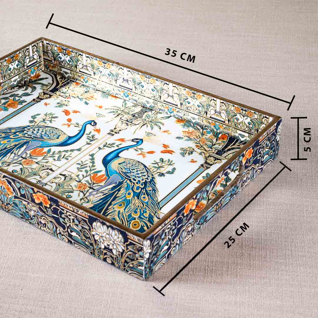 Premium Peacock Rectangle Mdf Tray Design One 10X14X2 Inch
