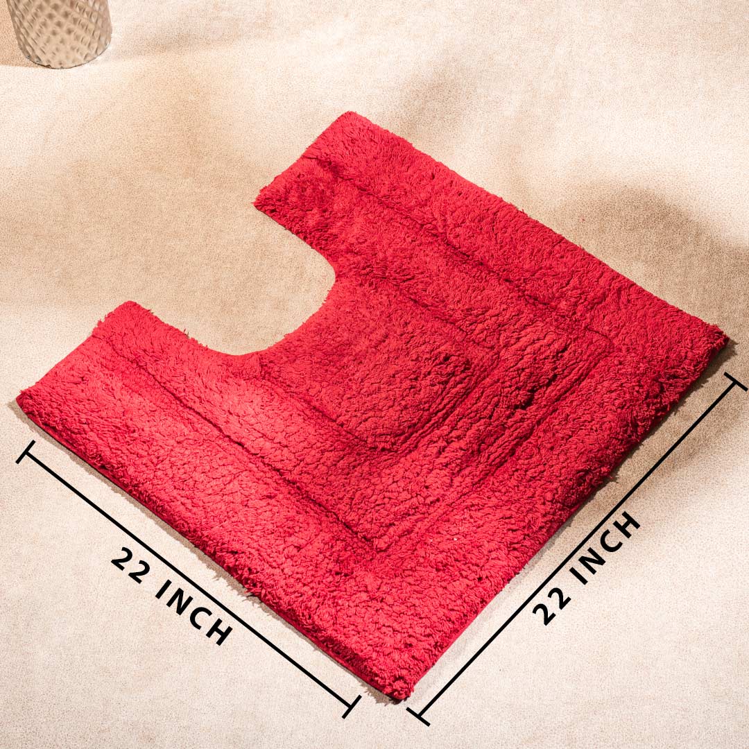 Soft Absorbent U-Shaped Pedestal Bath Mat & Rectangle Bath mat (2pc Set) - RED
