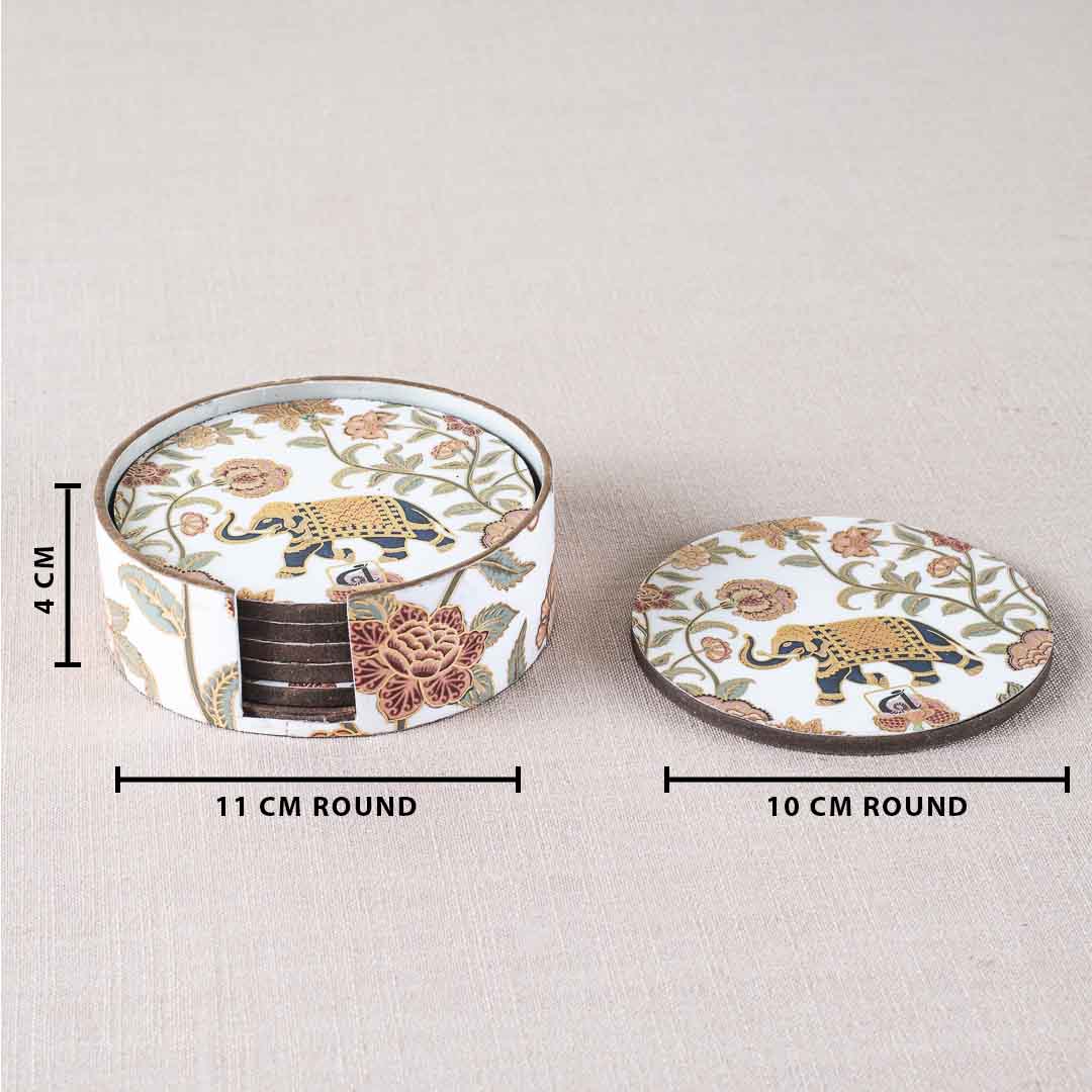 Premium Elephant Mdf Printed Coaster (06 Pcs Set) Design Three
