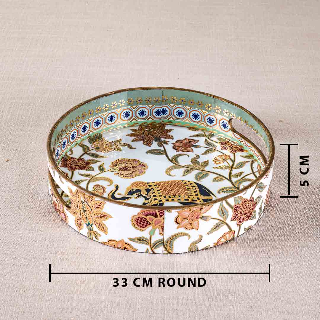 Premium Elephant Mdf Round Tray Design Three 13 inch Round