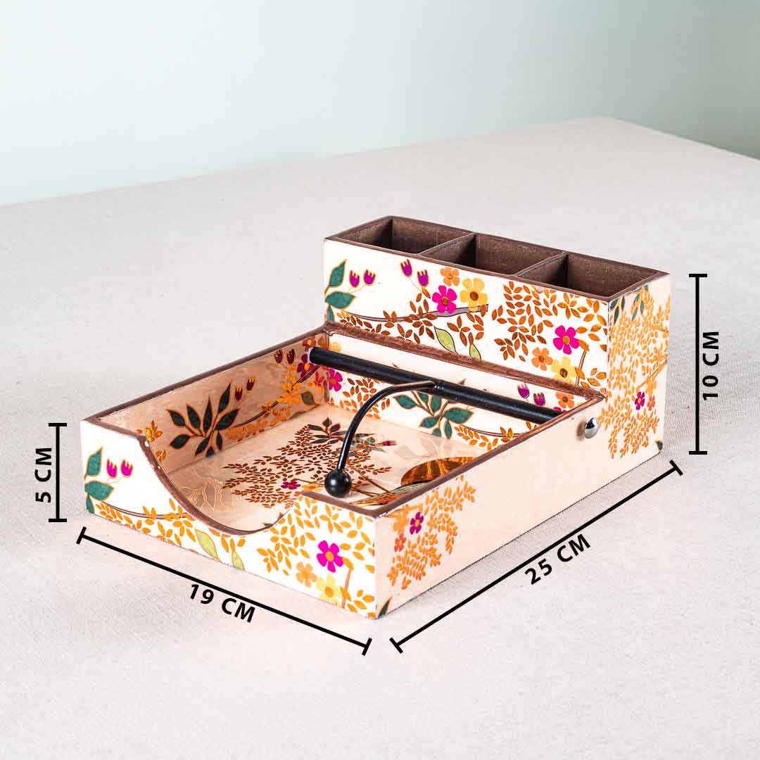 Premium Love Bird Mdf Square Tissue+Cutlery Holder Design Nine