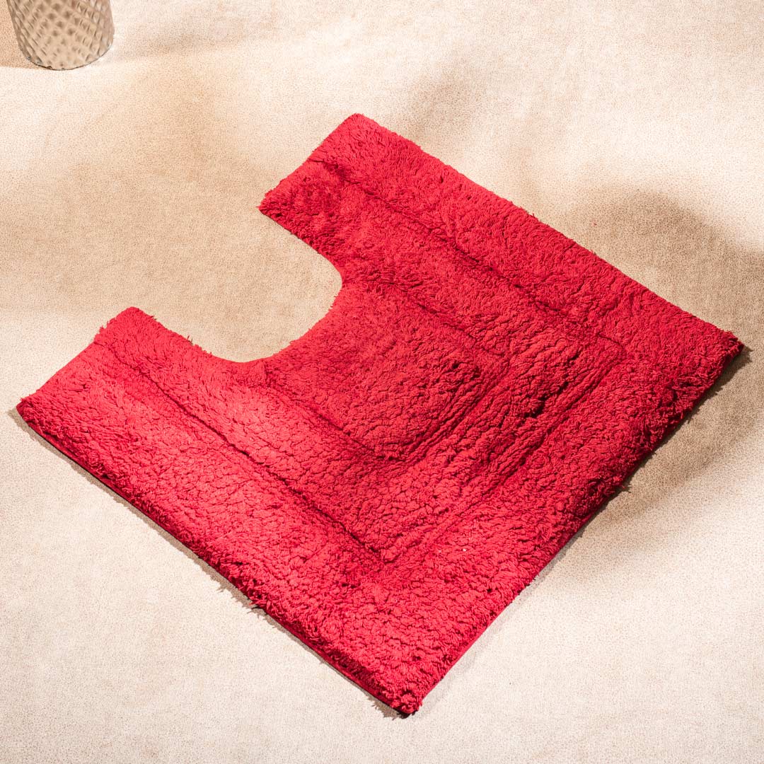 Soft Absorbent U-Shaped Pedestal Bath Mat & Rectangle Bath mat (2pc Set) - RED