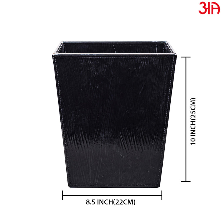 Black Vegan Leather Dustbin (22x25) CM