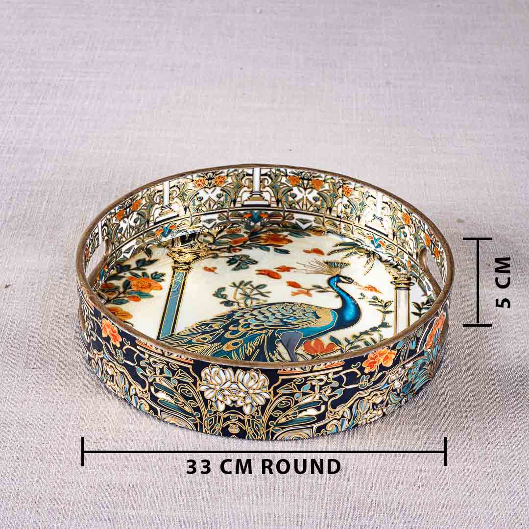 Premium Peacock Mdf Round Tray Design One 13 inch Round