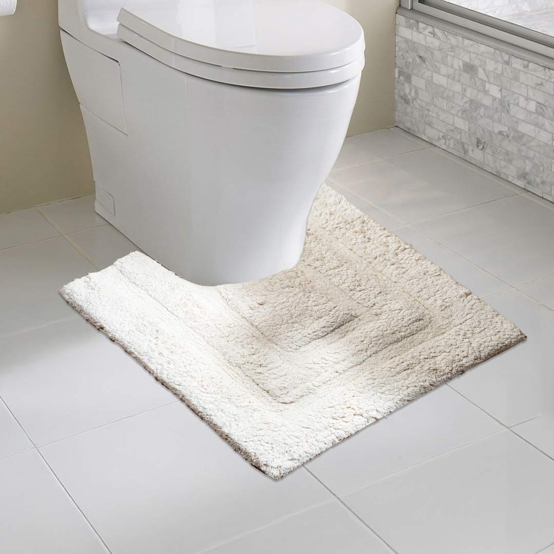 Soft Absorbent U-Shaped Pedestal Bath Mat & Rectangle Bath mat (2pc Set) - OFF-WHITE