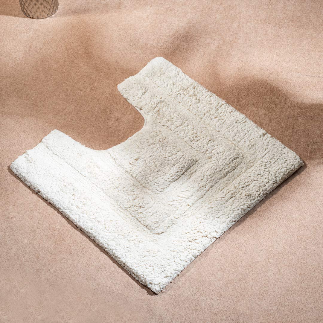 Soft Absorbent U-Shaped Pedestal Bath Mat & Rectangle Bath mat (2pc Set) - OFF-WHITE