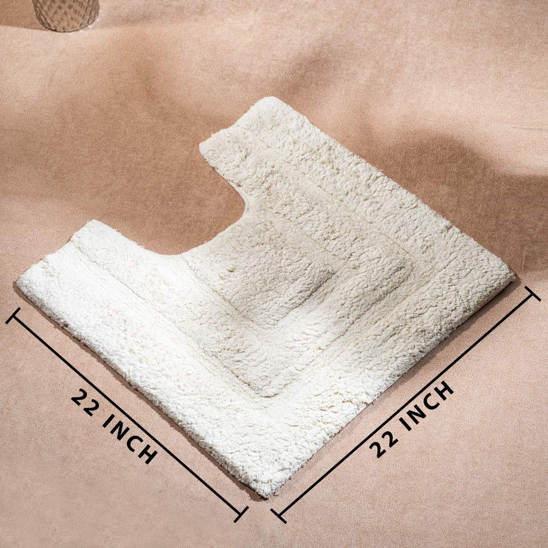 Soft Absorbent U-Shaped Pedestal Bath Mat & Rectangle Bath mat (2pc Set) - OFF-WHITE