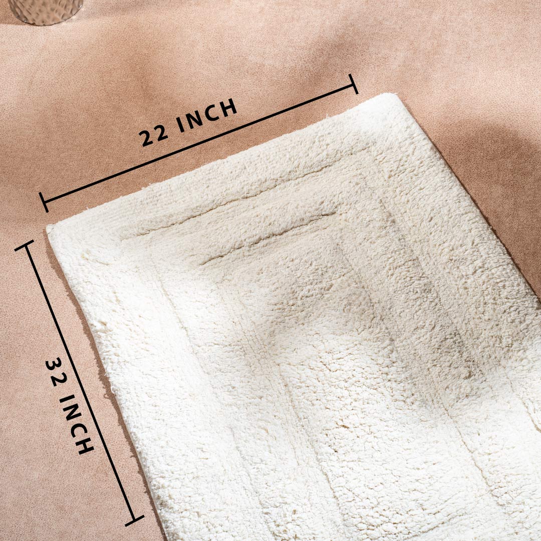 Soft Absorbent U-Shaped Pedestal Bath Mat & Rectangle Bath mat (2pc Set) - OFF-WHITE