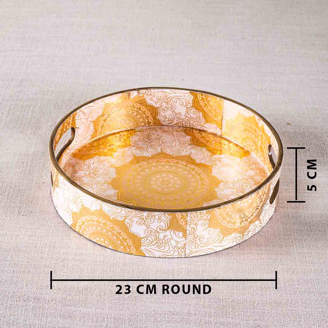 Premium Abstract Gold Mdf Round Tray Design Seven