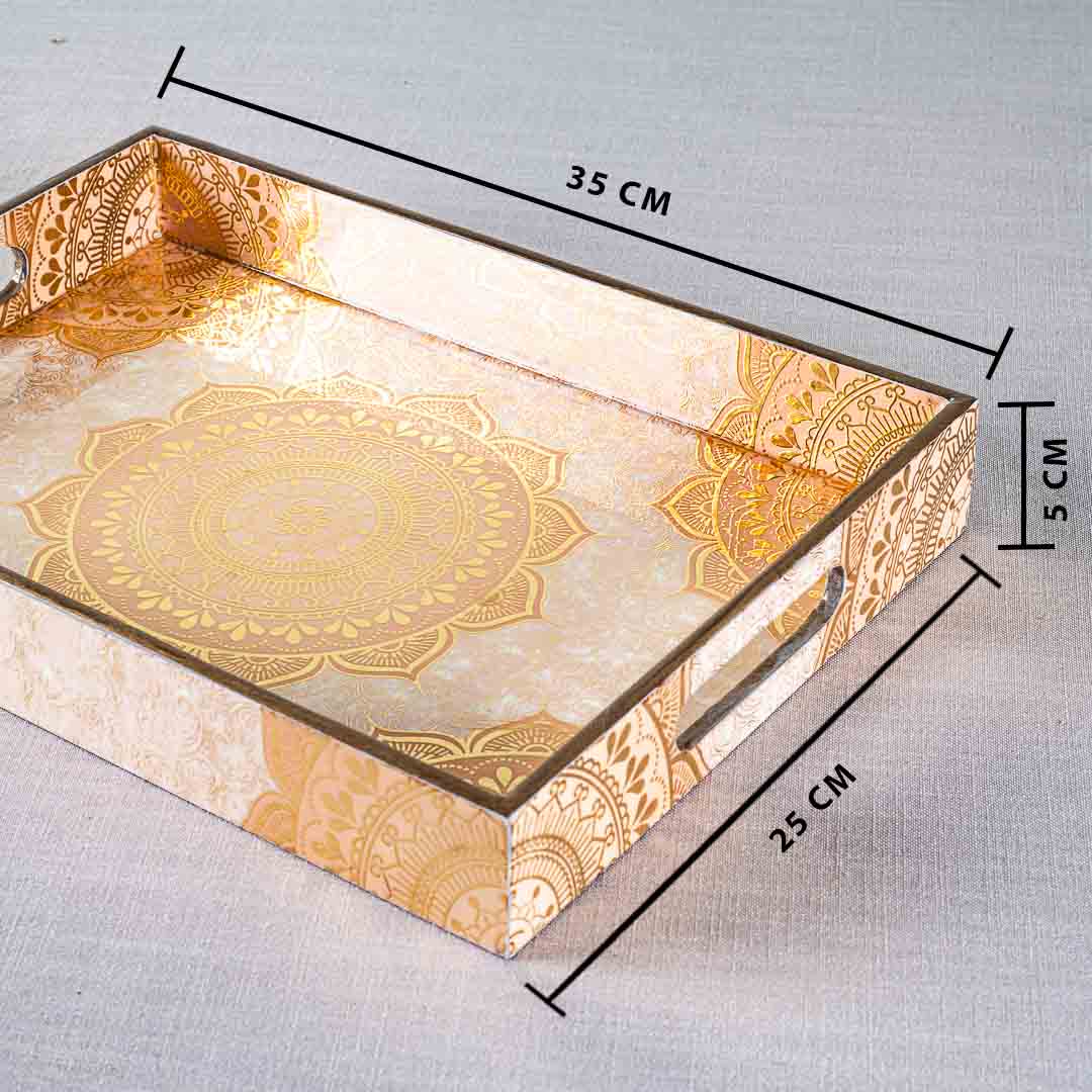 Premium Abstract White- Gold Rectangle Mdf Tray Design Seven 10X14X2 Inch