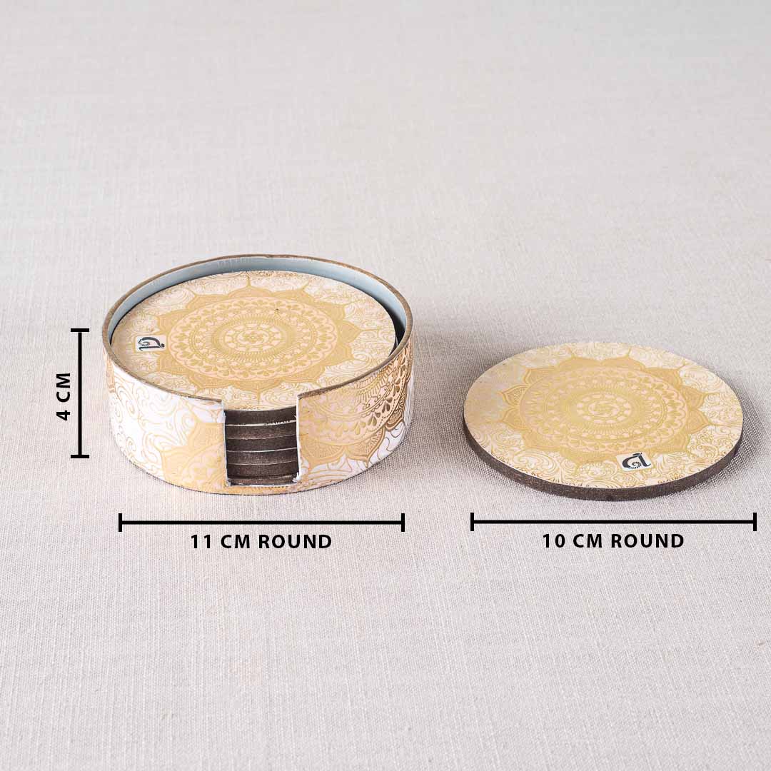 Premium White Gold Mdf Printed Coaster (06 Pcs Set) Design Seven