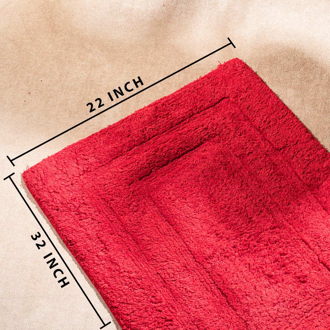 Soft Absorbent U-Shaped Pedestal Bath Mat & Rectangle Bath mat (2pc Set) - RED