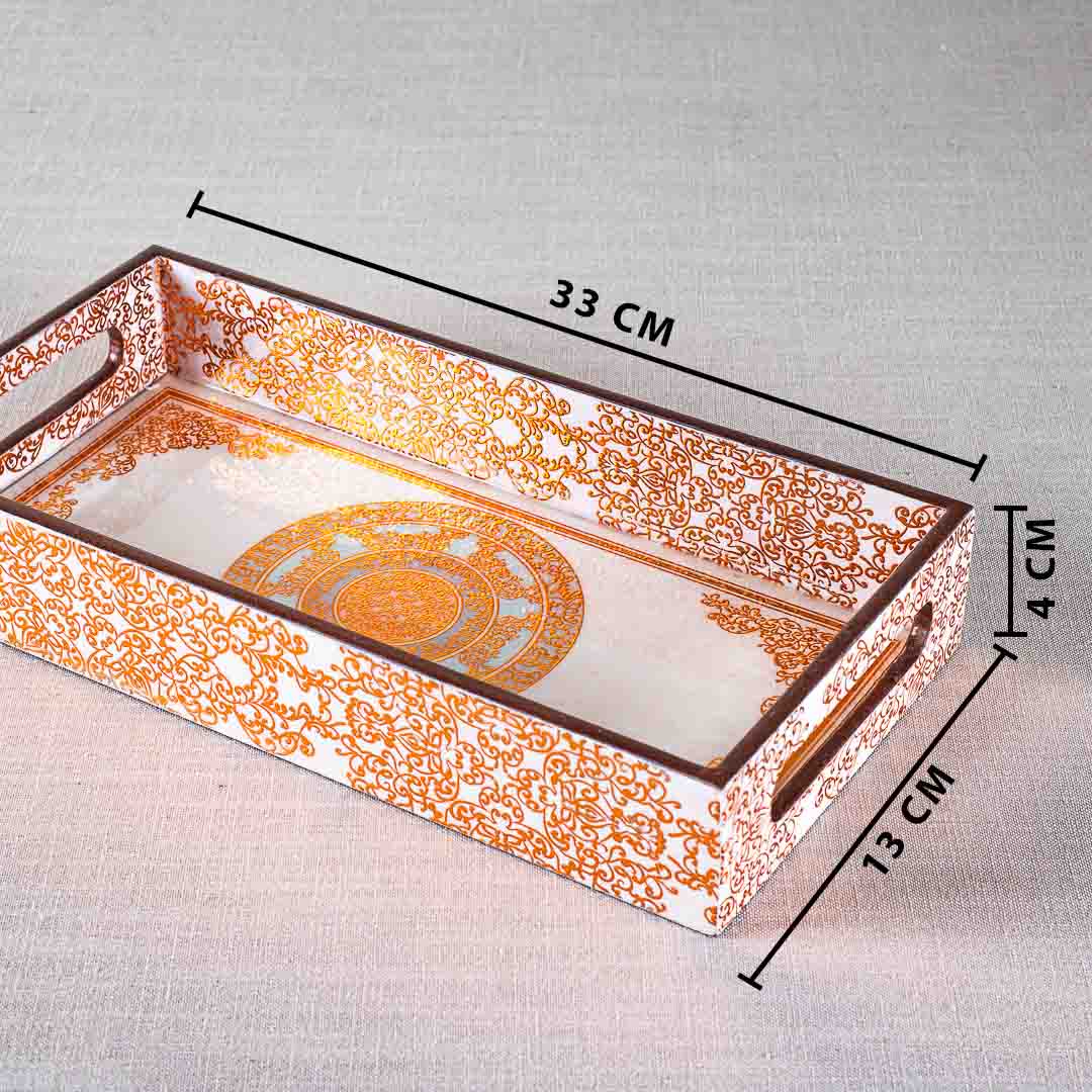 Premium Abstract Gold Rectangle Mdf Tray Design Six 13X5X1.5 Inch