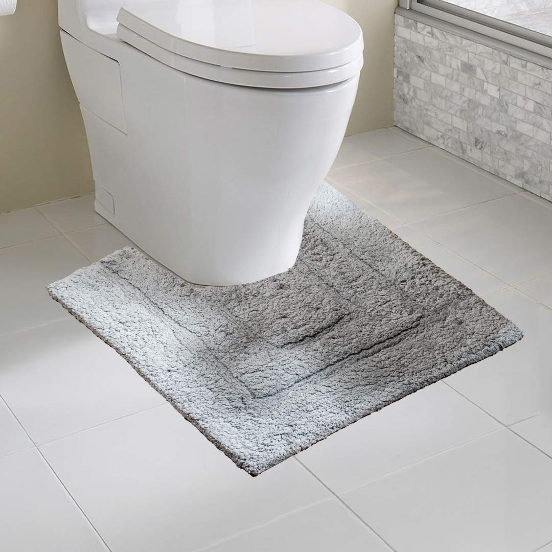 Soft Absorbent U-Shaped Pedestal Bath Mat & Rectangle Bath mat (2pc Set) - LITE GREY