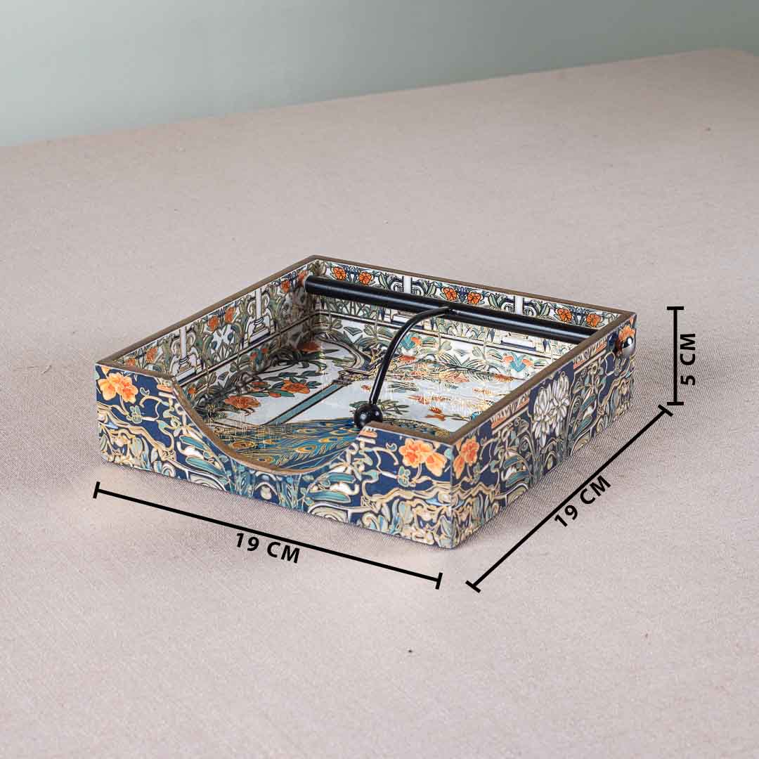 Premium Peacock Square Mdf Tissue Holder Design One 7.5 IN Square