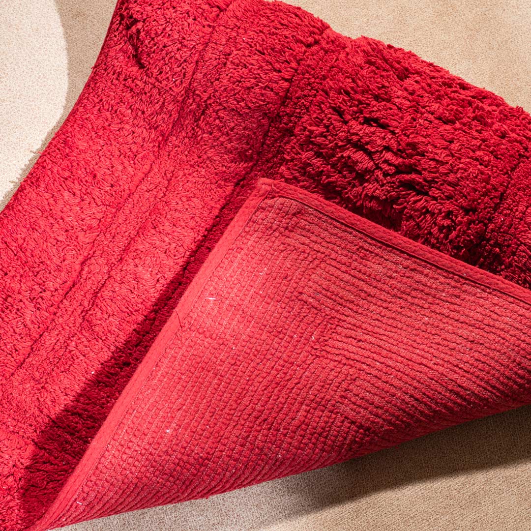 Soft Absorbent U-Shaped Pedestal Bath Mat & Rectangle Bath mat (2pc Set) - RED