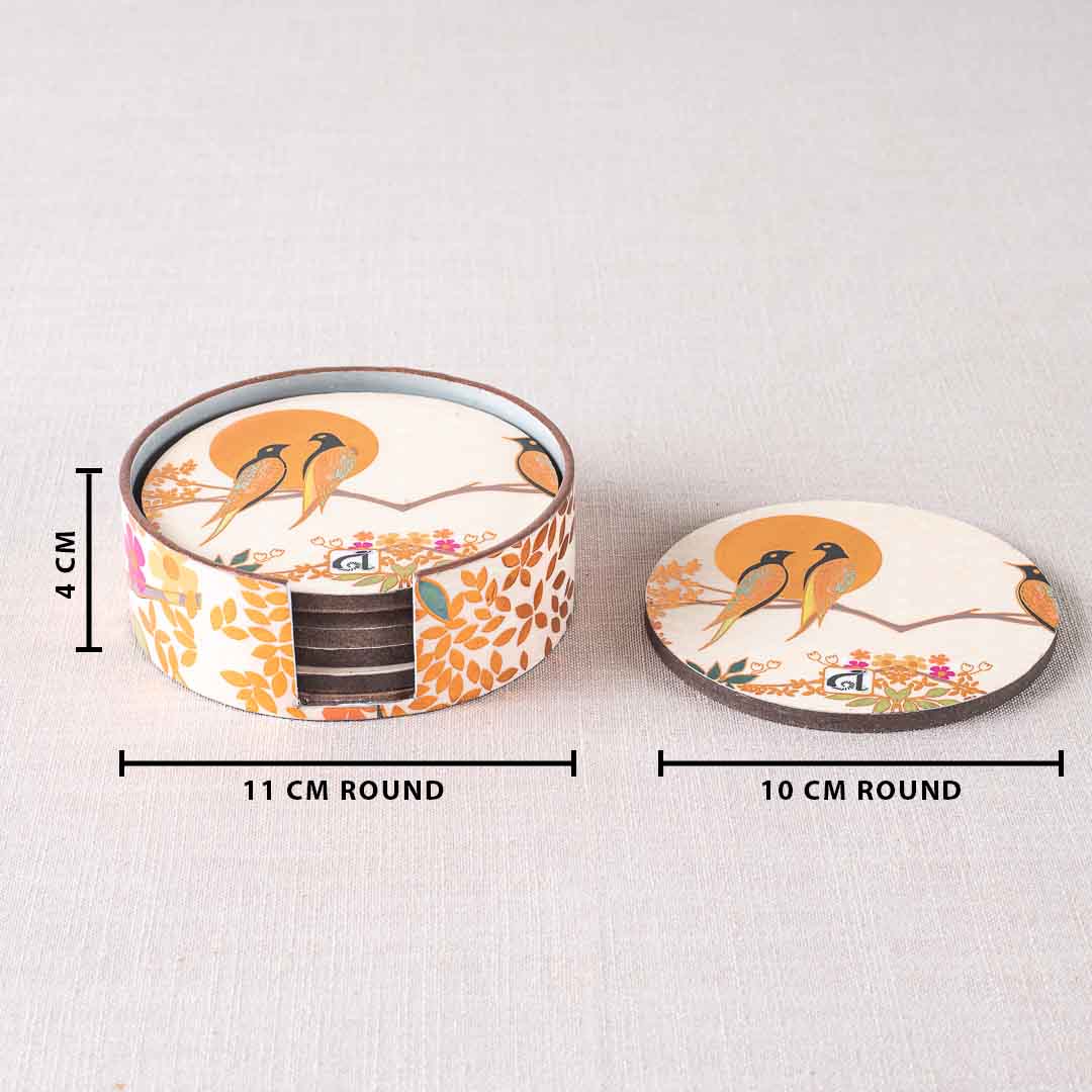 Premium Love Baird Mdf Printed Coaster (06 Pcs Set) Design Nine