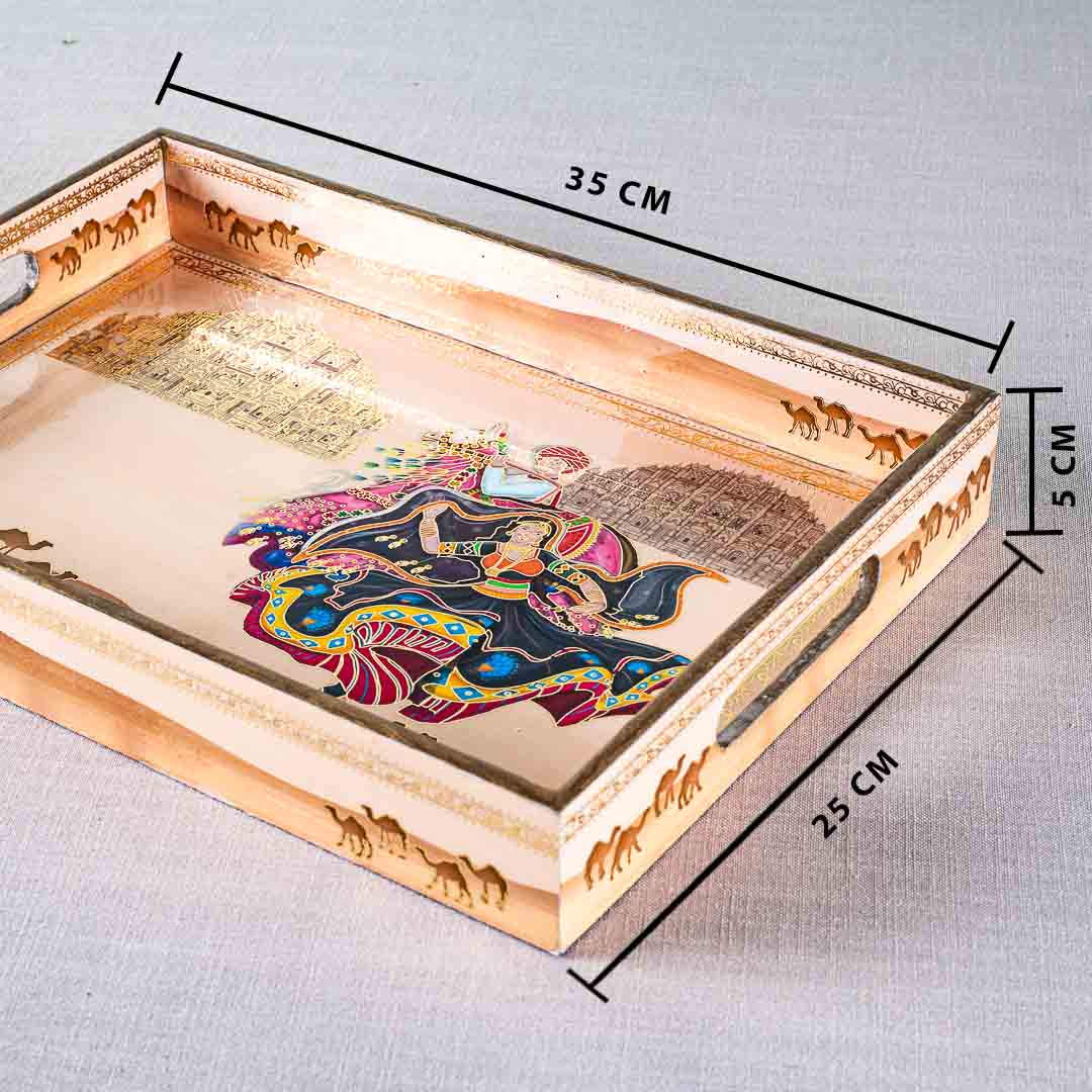 Premium Rajasthani Rectangle Mdf Tray Design Eight 10X14X2 Inch
