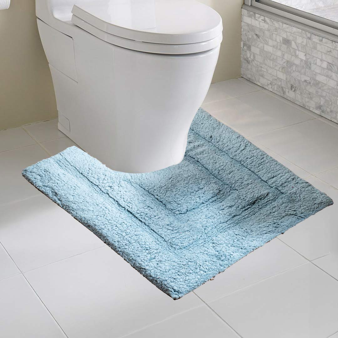 Soft Absorbent U-Shaped Pedestal Bath Mat & Rectangle Bath mat (2pc Set) - SKY