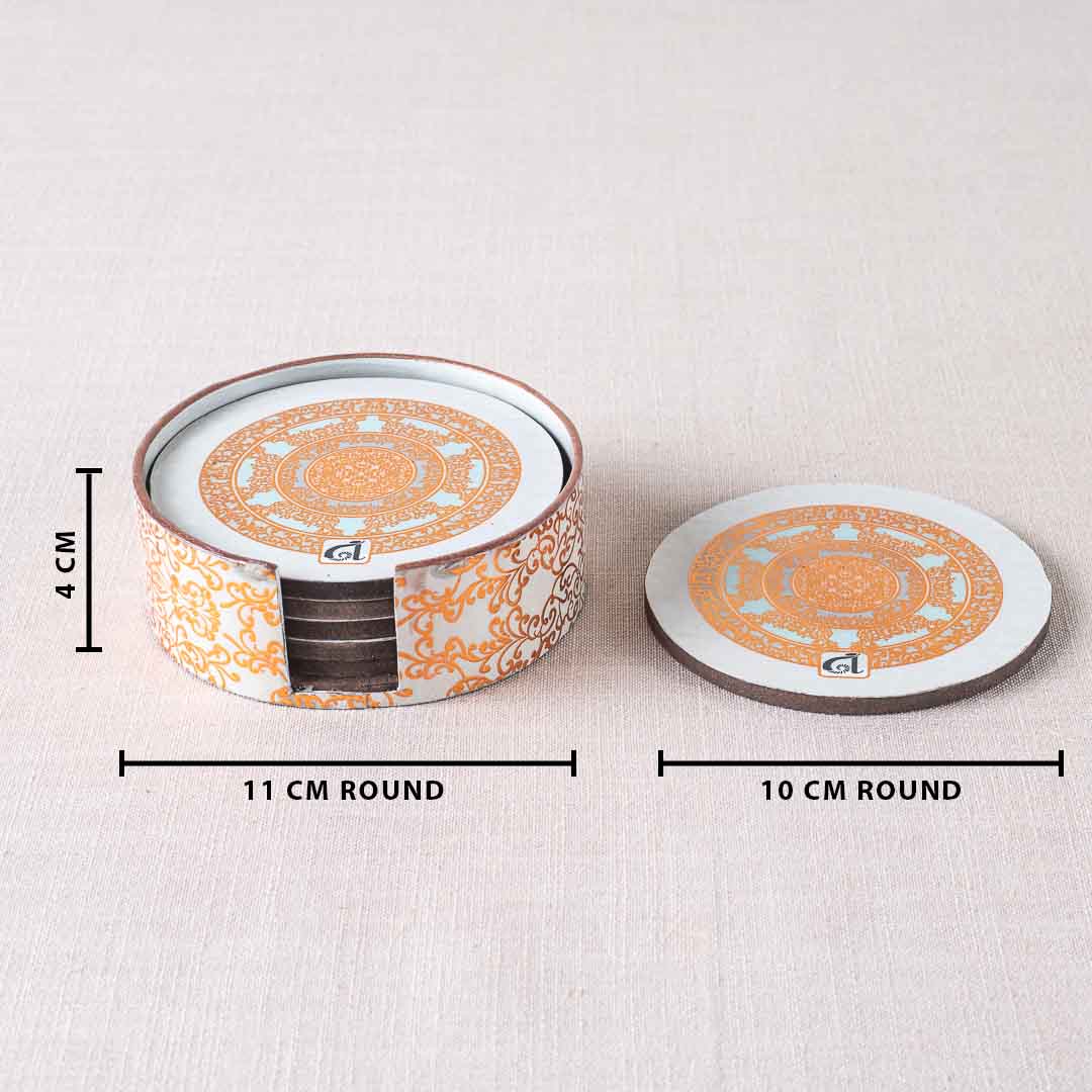 Premium White Gold Mdf Printed Coaster (06 Pcs Set) Design Six