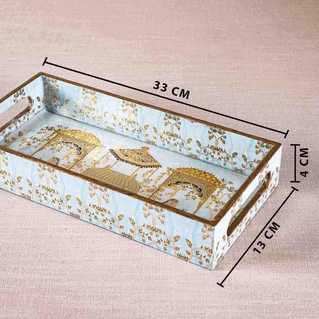 Premium Mughal Rectangle Mdf Tray Design Two 13X5X1.5 Inch