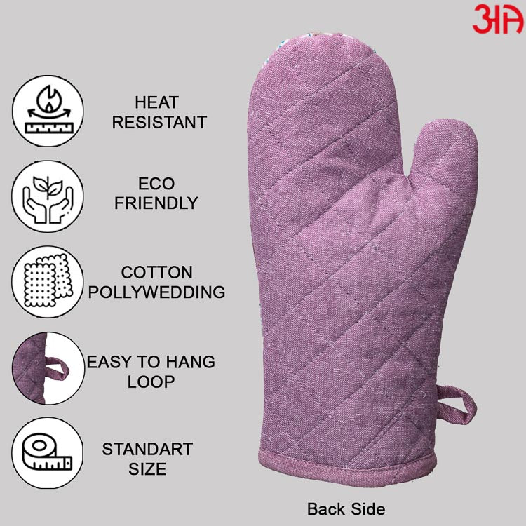 Purple Checks With Print Cotton Microwave Gloves