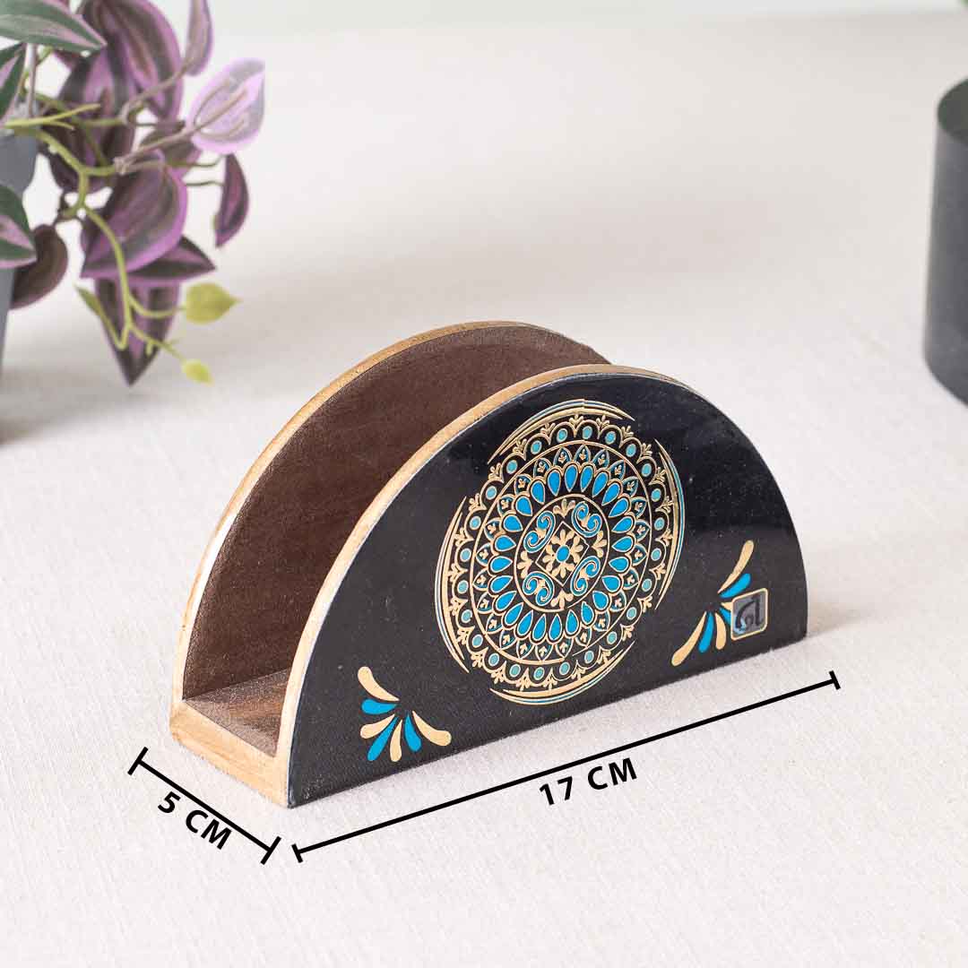 Premium Abstract Mdf Napkin Holder Half Round Design Five 6.5X2X3.5 Inch