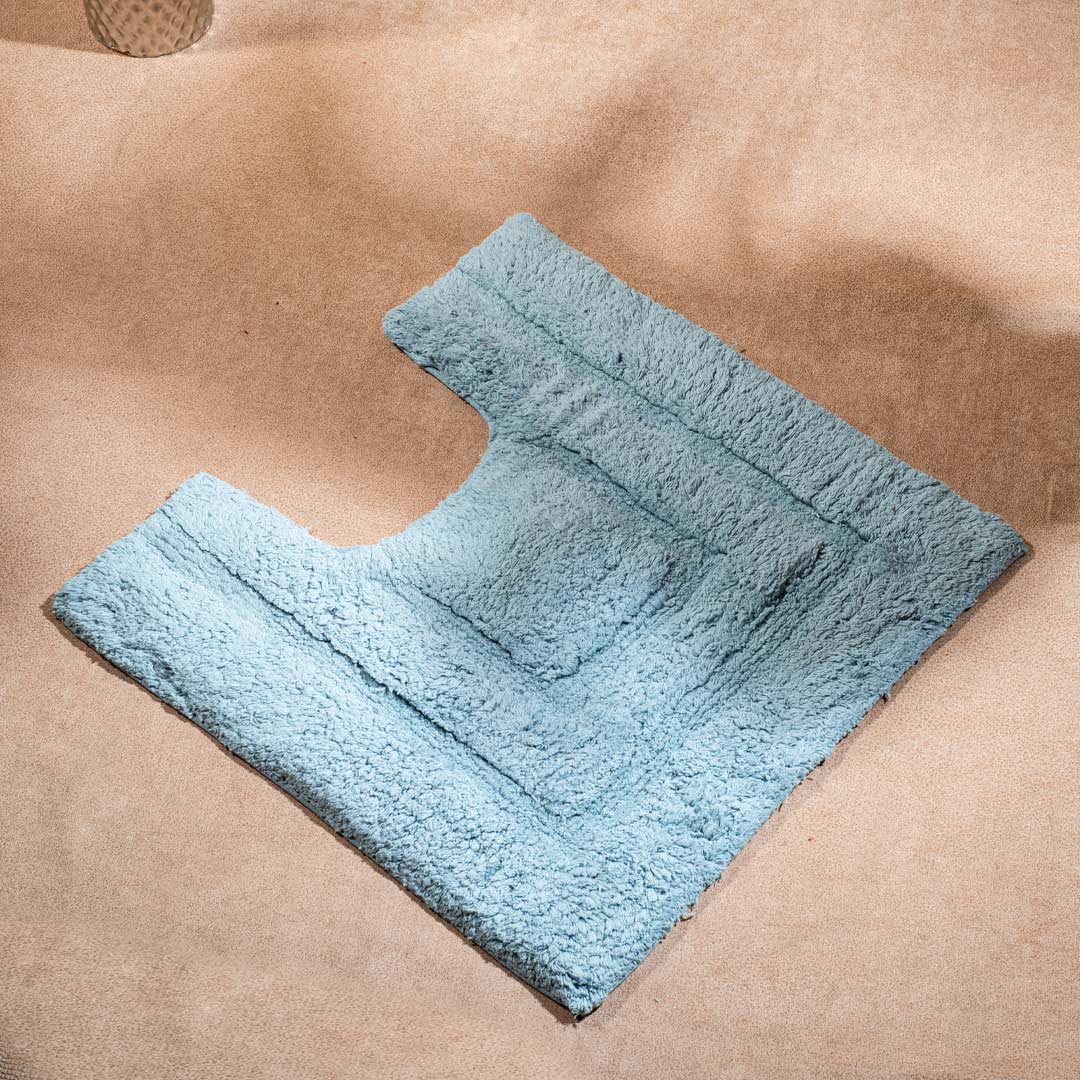 Soft Absorbent U-Shaped Pedestal Bath Mat & Rectangle Bath mat (2pc Set) - SKY