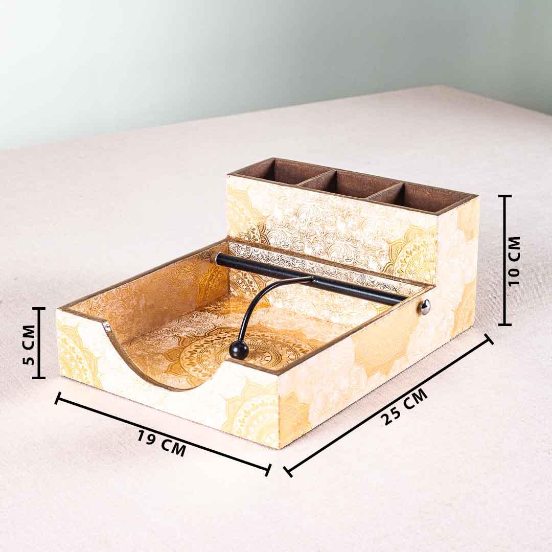 Premium Gold Mdf Square Tissue+Cutlery Holder Design Seven