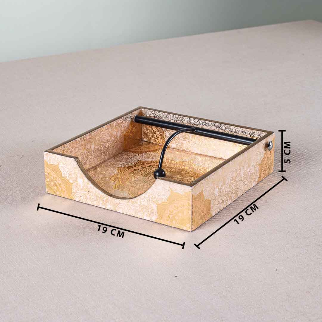 Premium Abstract Whit Gold Square Mdf Tissue Holder Design Seven 7.5 IN Square