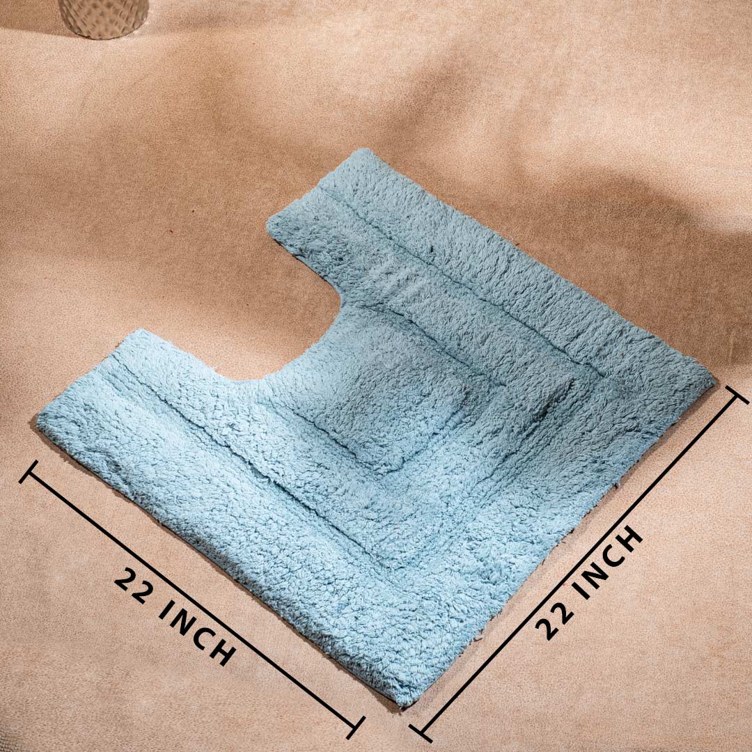 Soft Absorbent U-Shaped Pedestal Bath Mat & Rectangle Bath mat (2pc Set) - SKY